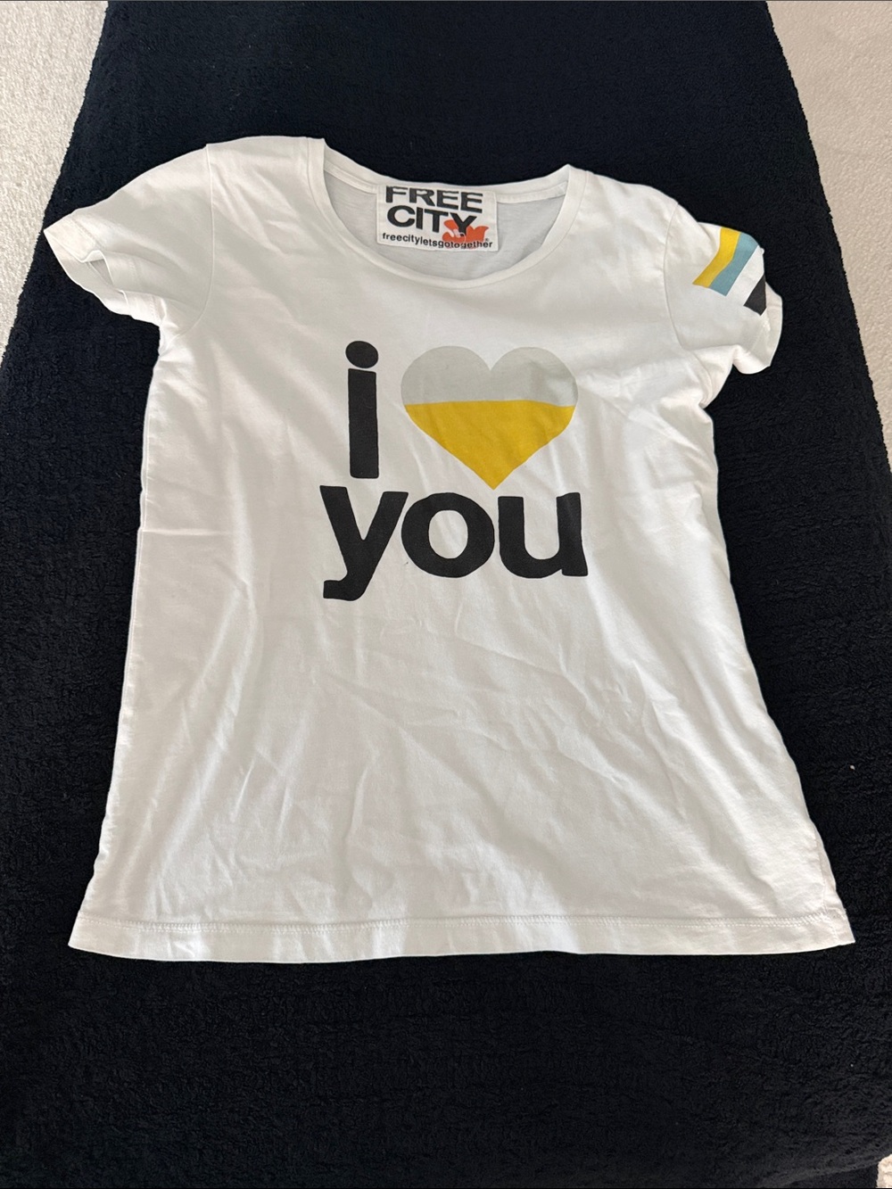 freecity White Short-Sleeve 'I ♥ You' Graphic Tee with Yellow Accent